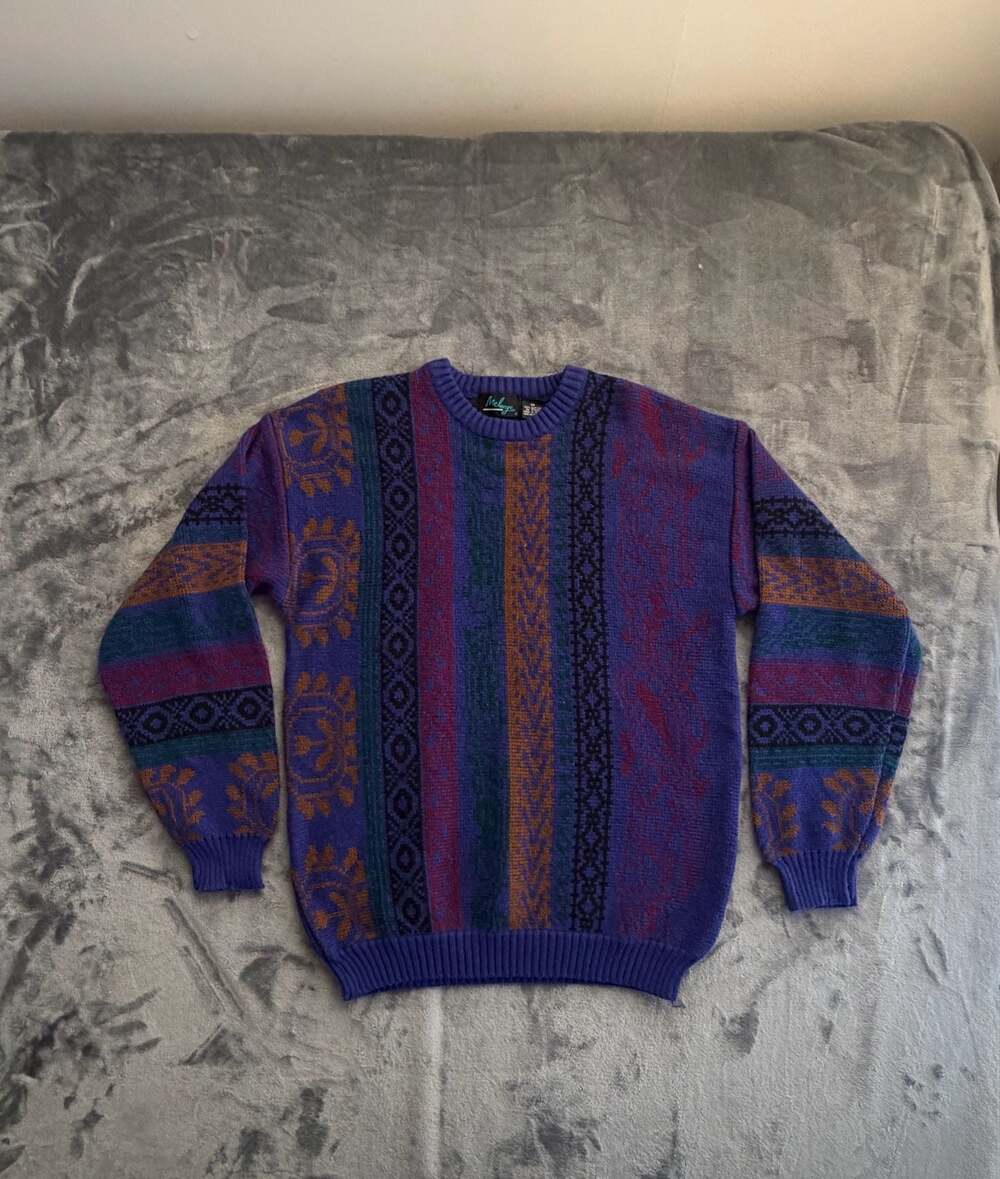 Vintage 90s Melange Purple Patterned Knit Sweater Coogi Style Medium